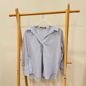 Zara Light Blue and White Striped Top